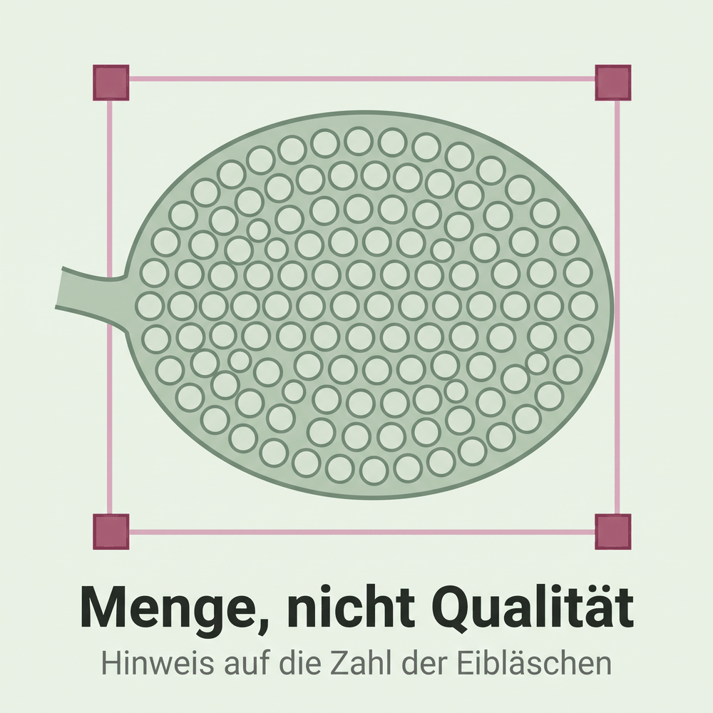 Eierstock mit vielen gleich aussehenden Eibläschen, umfasst von einer Zählklammer