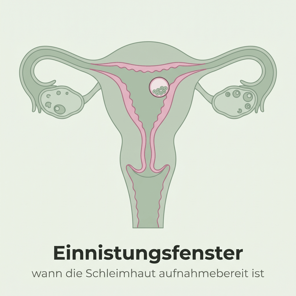 Gebärmutter im Querschnitt, der aufnahmebereite Abschnitt der Schleimhaut ist markiert