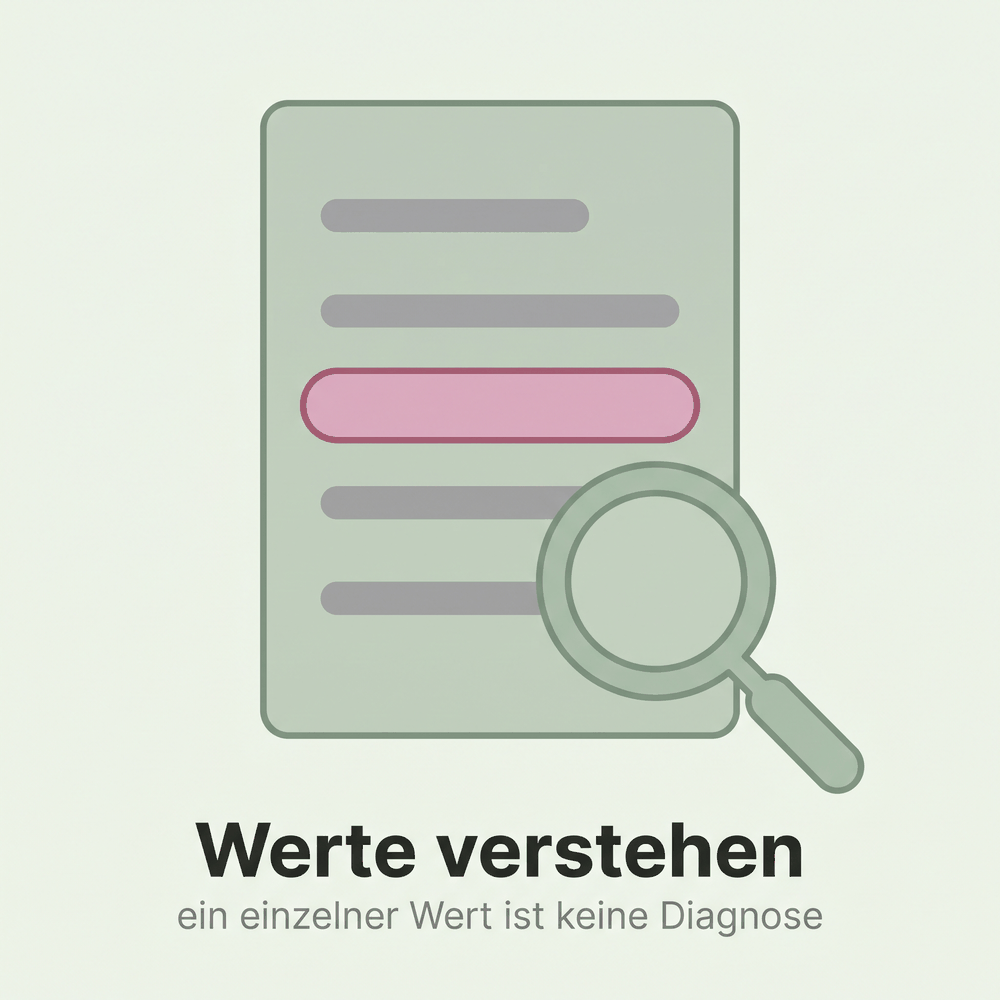 Befundblatt mit einer hervorgehobenen Zeile und einer Lupe