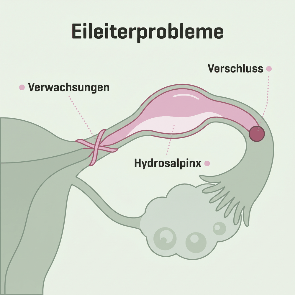 Eileiter mit Verwachsungen, Hydrosalpinx und Verschluss im Vergleich
