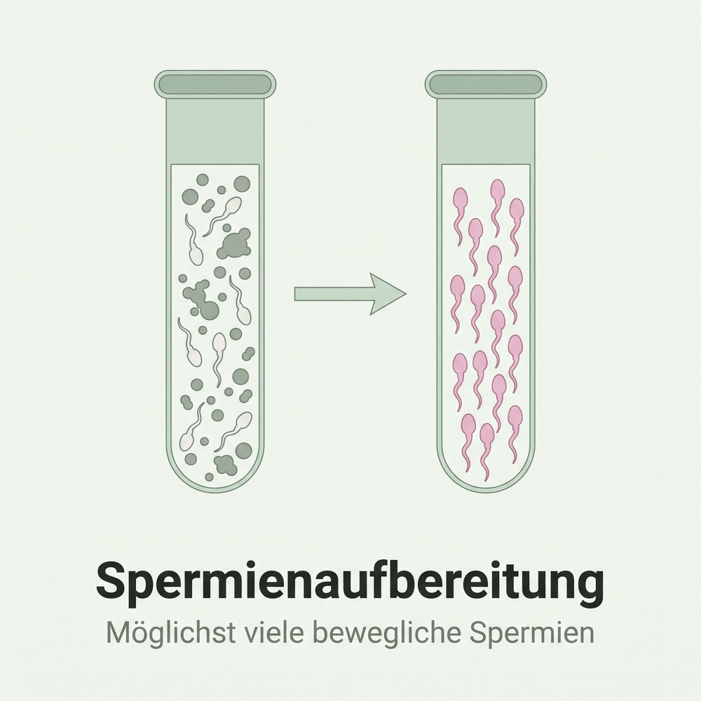 Zwei Laborröhrchen: links die unbehandelte Probe, rechts die aufbereiteten beweglichen Spermien