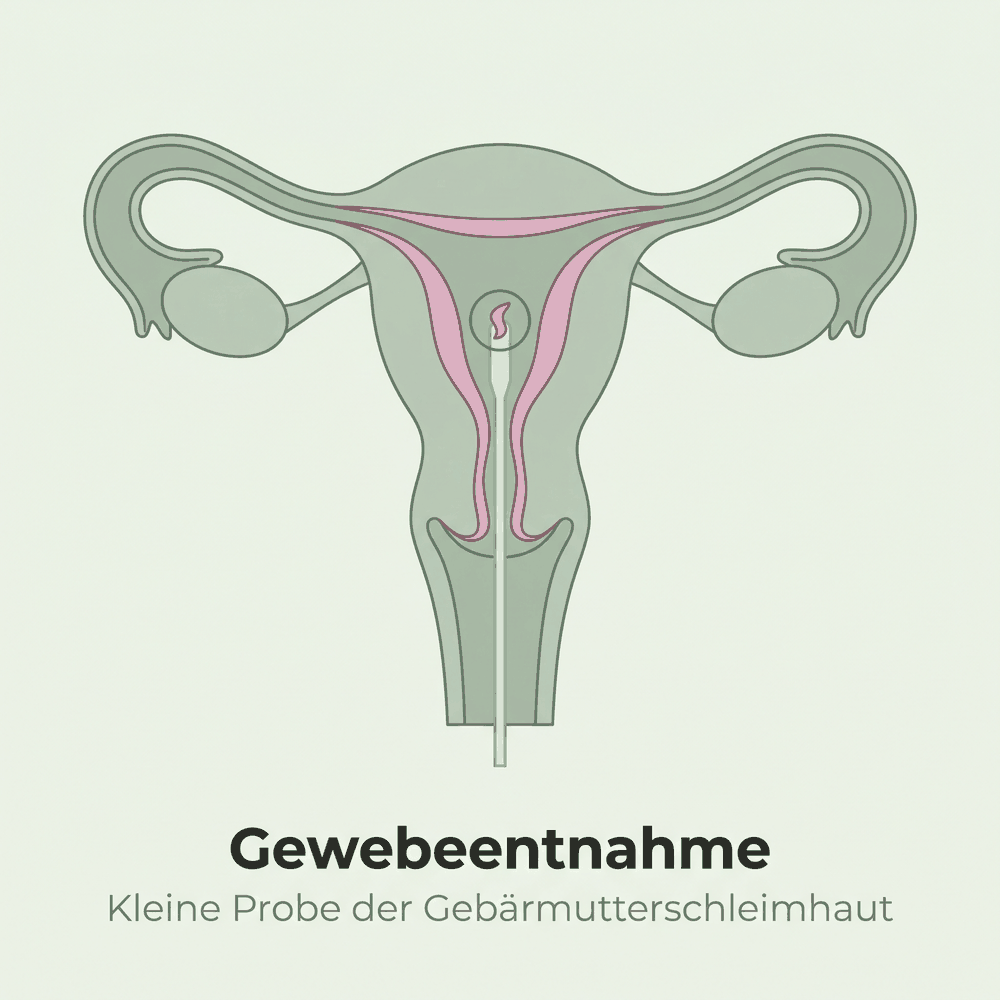 Feine Pipette über dem Muttermund, die Entnahmestelle in der Schleimhaut ist markiert