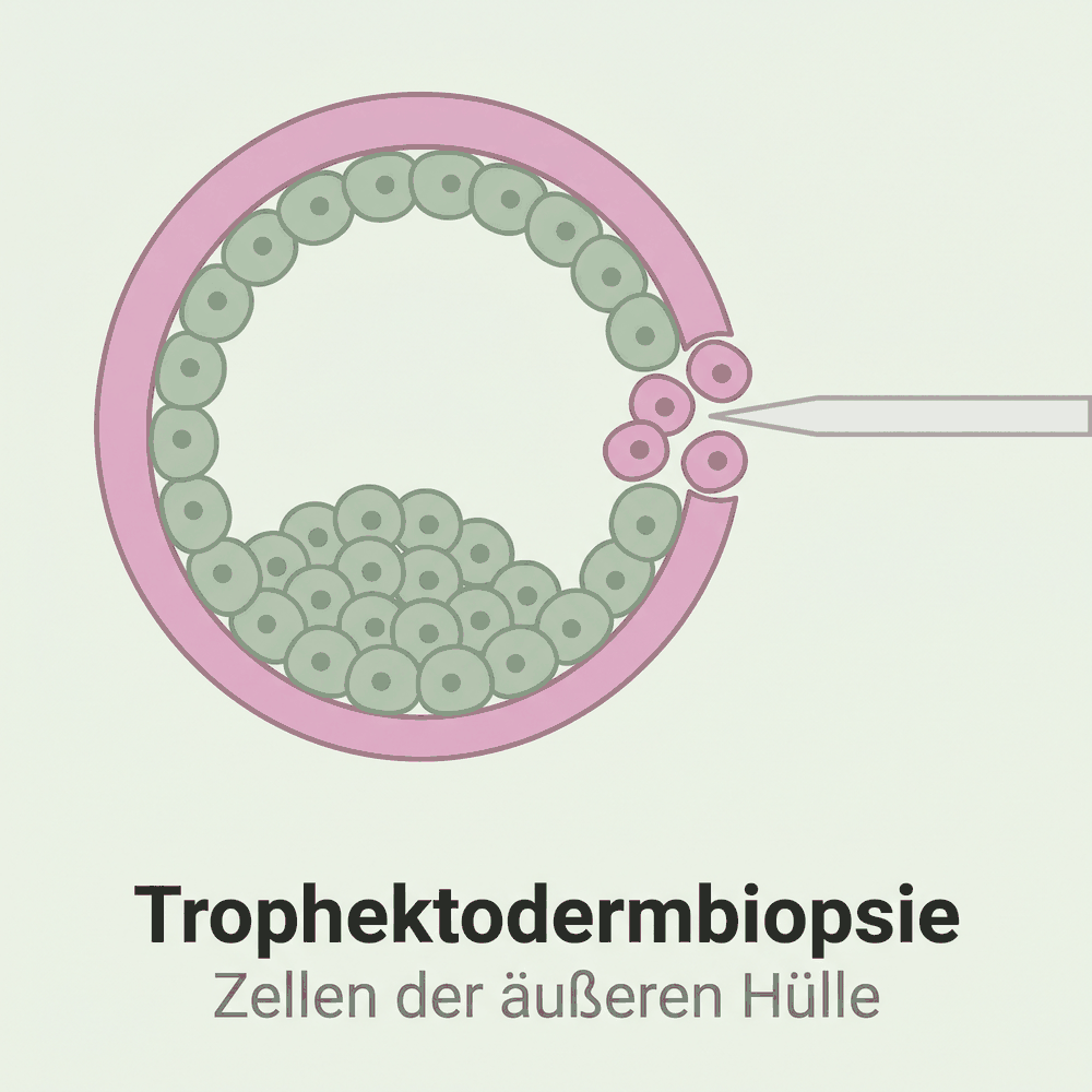 Blastozyste im Querschnitt, eine Pipette entnimmt einige Zellen aus der äußeren Hülle