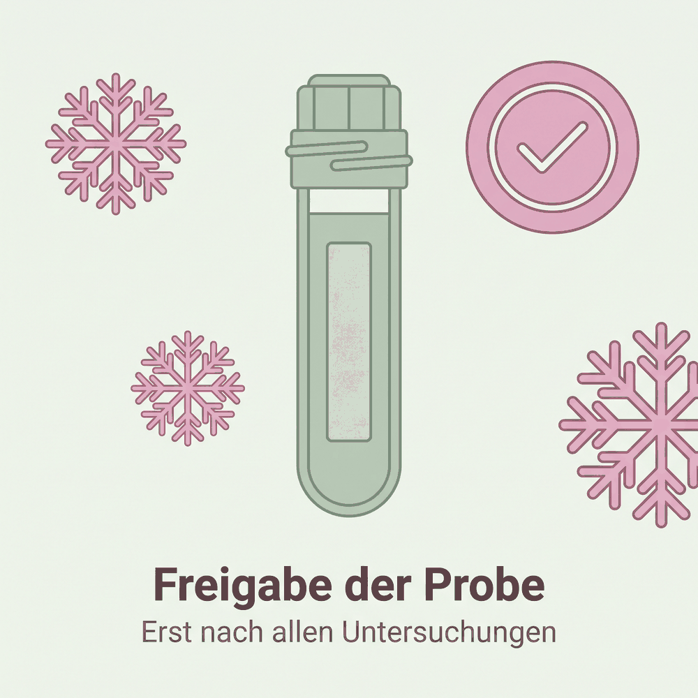 Kryokonserviertes Röhrchen mit Spendersamen und einem Siegel mit Häkchen