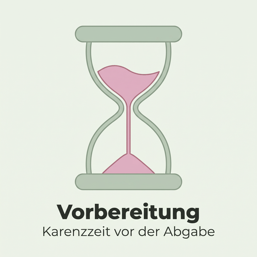 Sanduhr als Sinnbild für die Karenzzeit vor der Abgabe der Probe