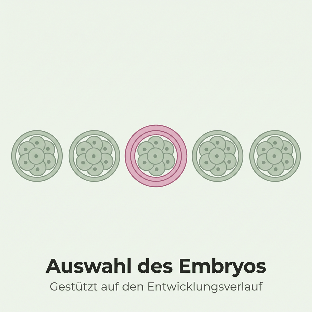 Fünf Embryonen in einer Reihe, einer davon ist hervorgehoben