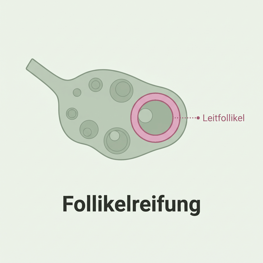 Eierstock mit mehreren Follikeln, der Leitfollikel ist hervorgehoben