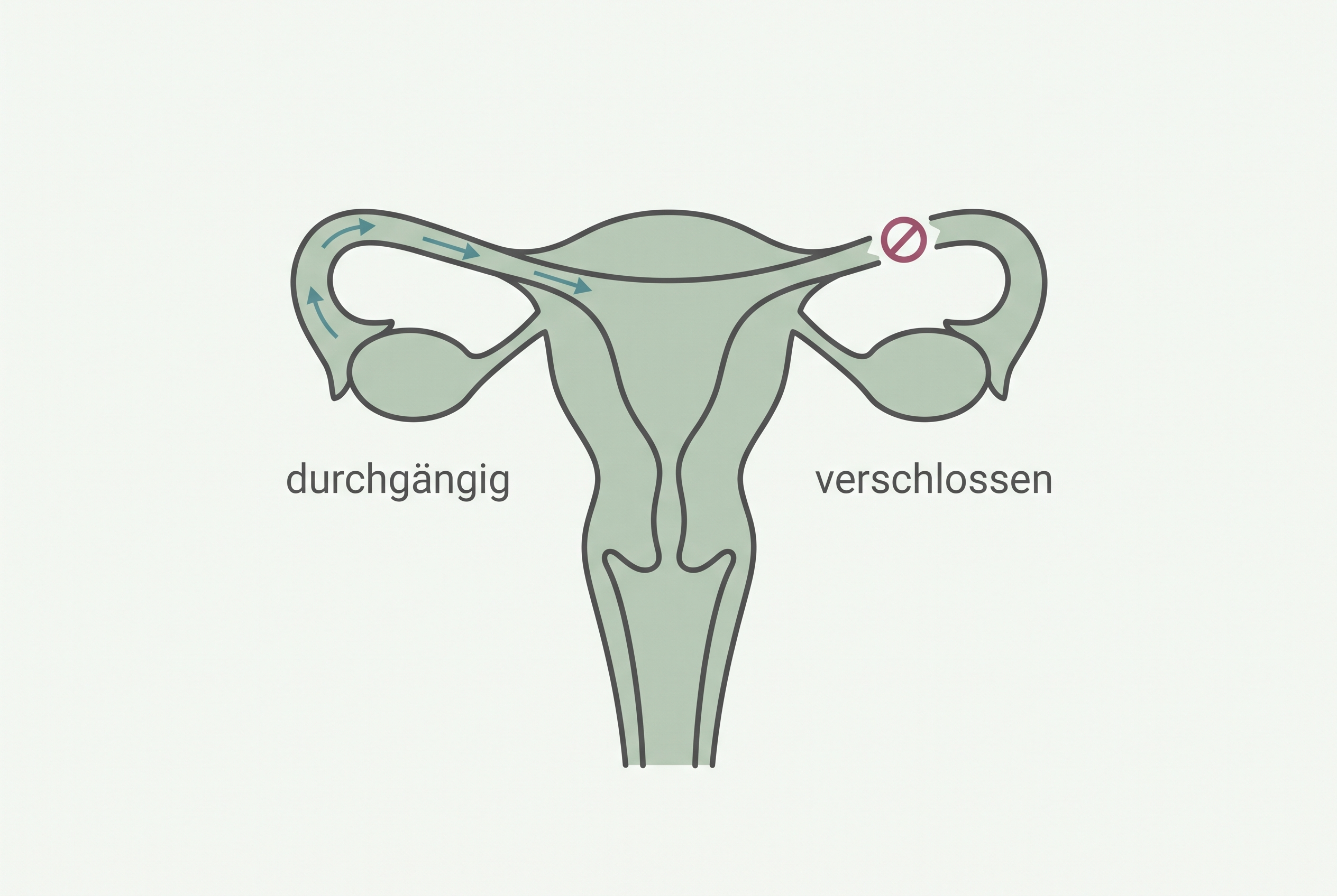 Schema einer Gebärmutter mit einem durchgängigen und einem verschlossenen Eileiter