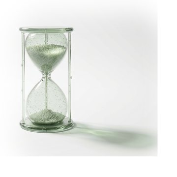 Eine Sanduhr aus salbeigrünem Glas