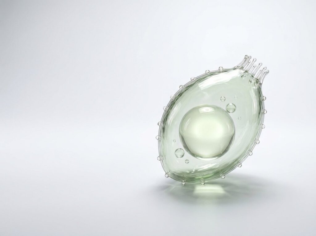 Ein Eierstock aus Glas mit einem einzelnen großen, heranreifenden Eibläschen