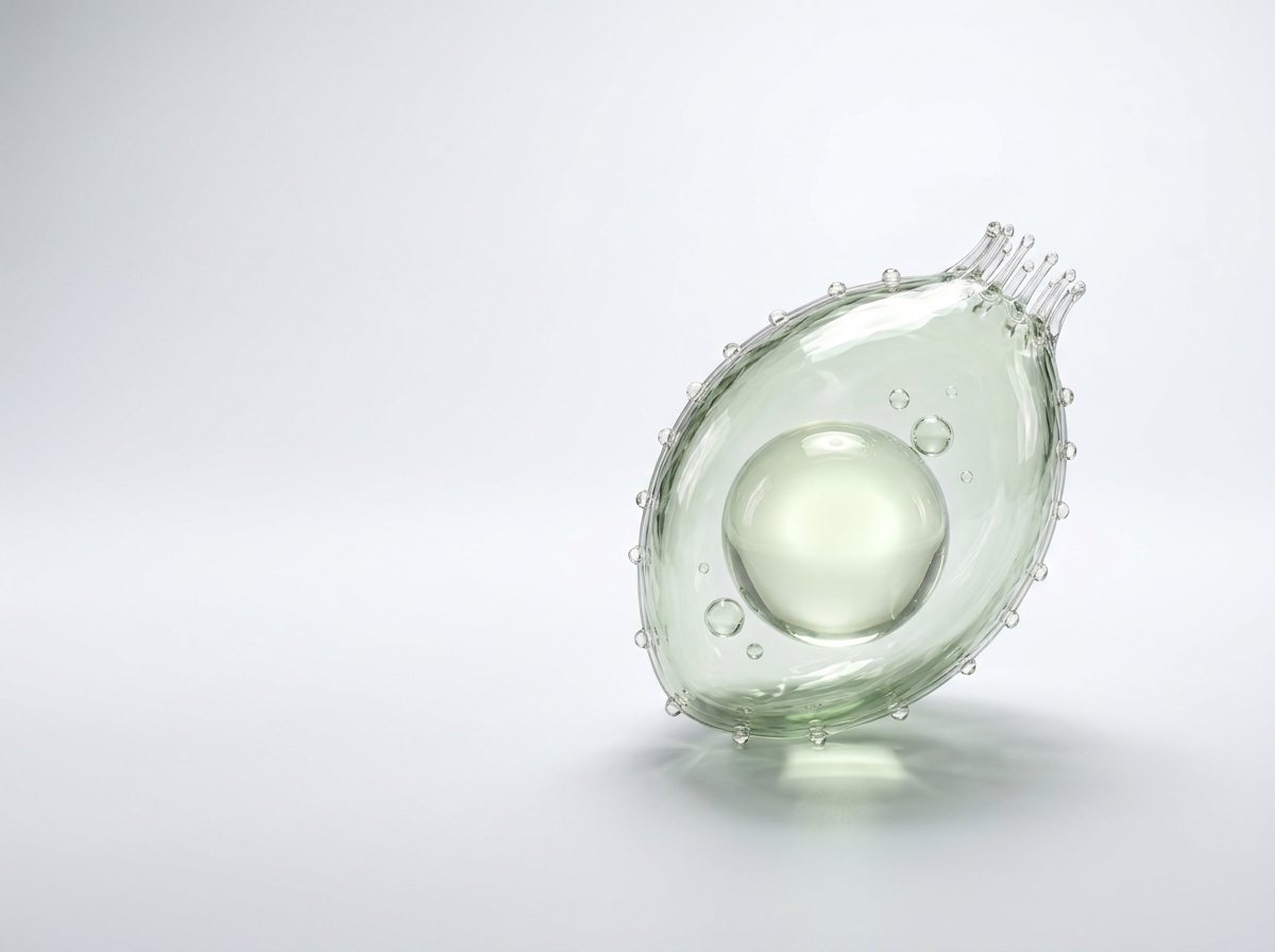 Ein Eierstock aus Glas mit einem einzelnen großen, heranreifenden Eibläschen