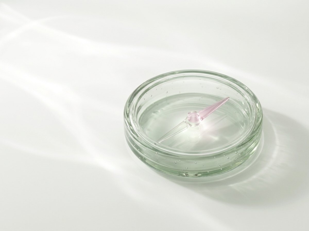 Ein Kompass aus hellem Glas mit rosafarbener Nadel als Bild für die Frage, wo Sie stehen